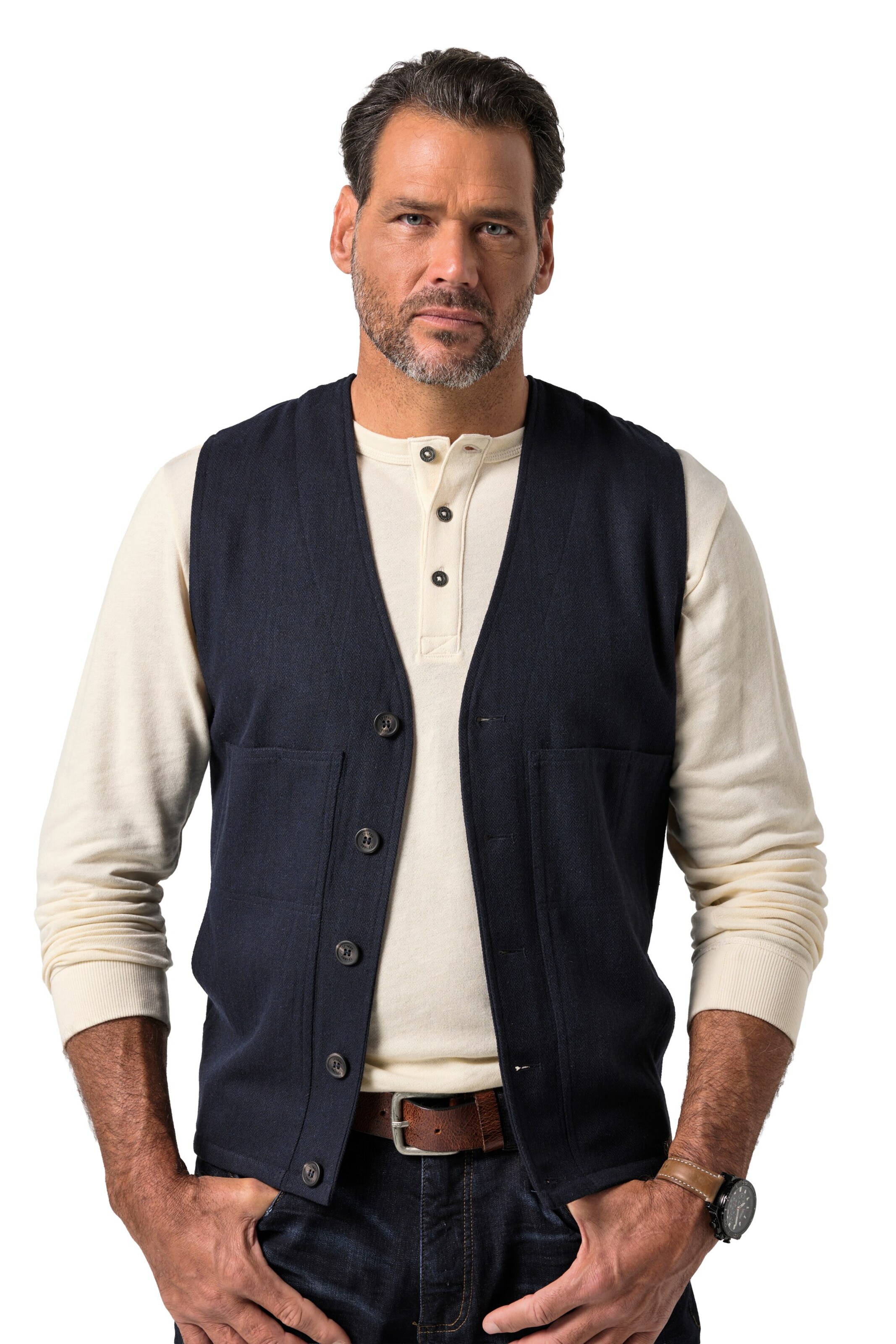 JP1880 Weste in Blau: Vorderseite