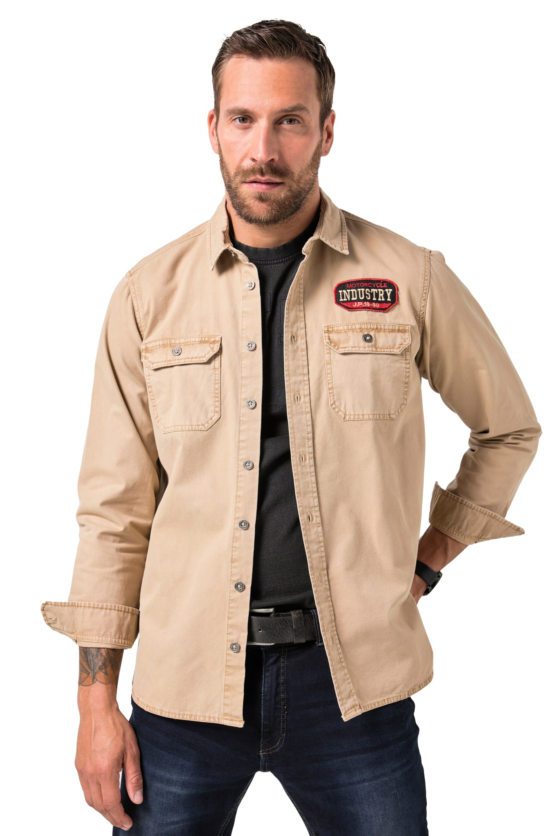 JP1880 Comfort fit Button Up Shirt in Brown: front