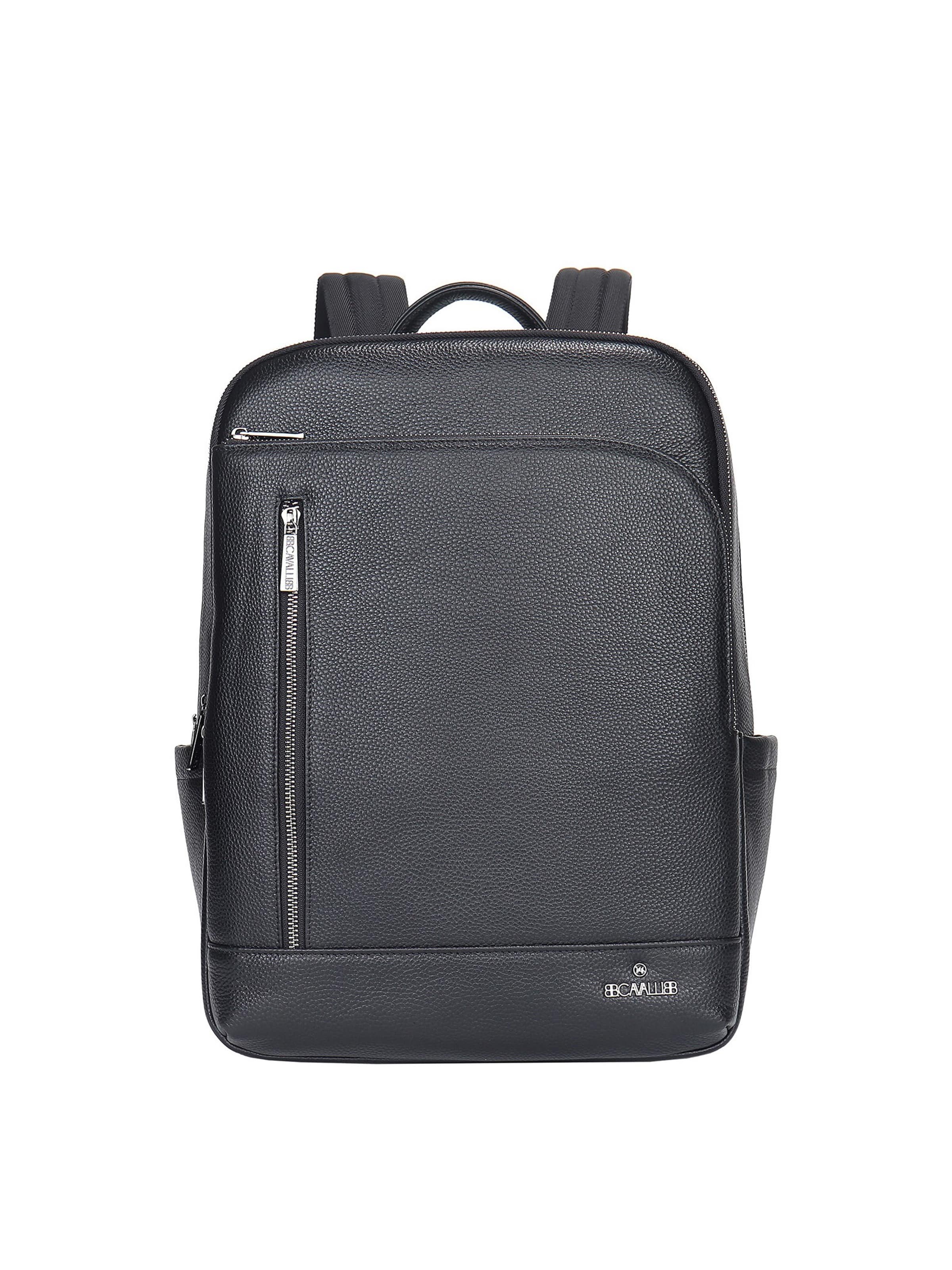 Zaino 'Zaino Unisex Vera Pelle B Cavalli - Chiusura Zip e Tasche Organizzate' di B. Cavalli in nero: frontale