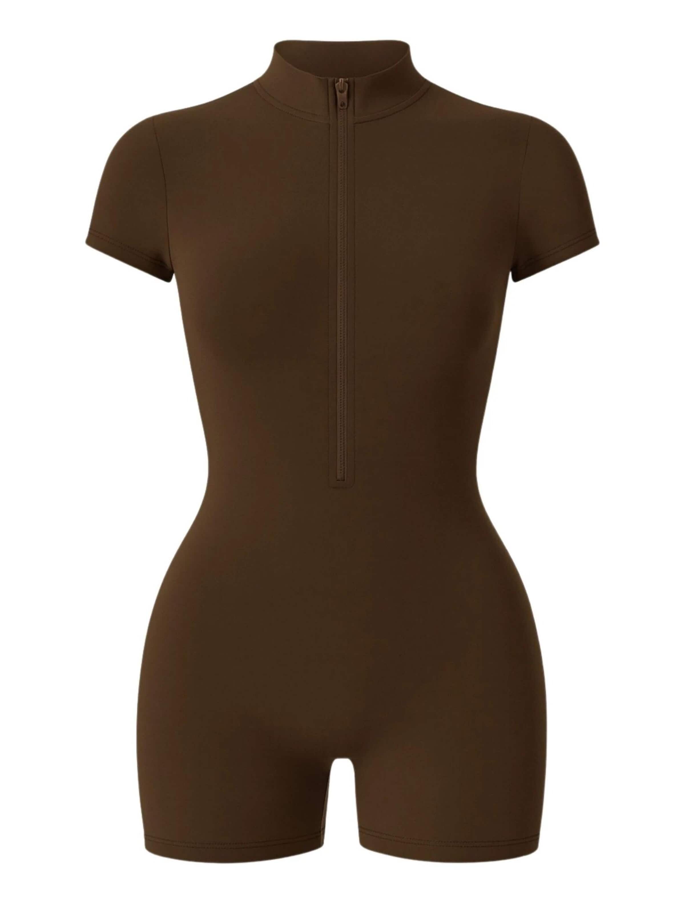 FemmeTone Athletic Bodysuit in Brown: front