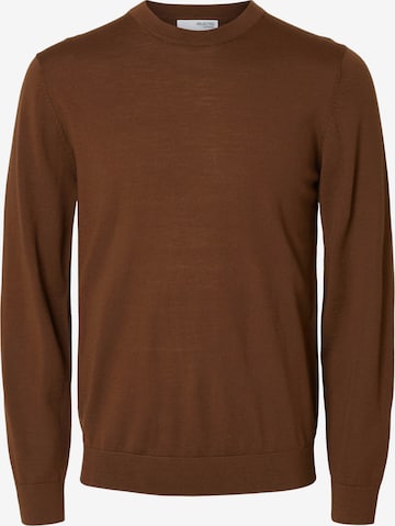 Pull-over 'SLHTRAY' SELECTED en marron : devant