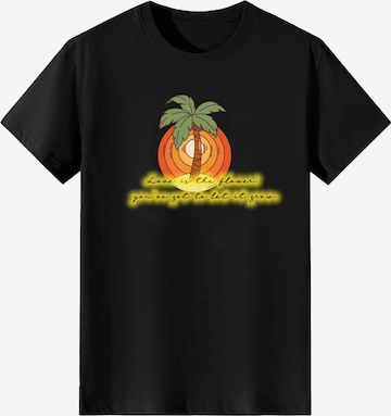 T-shirt 'Women Vintage Gradient Sunset Palm Tree Print T-Shirt' LapaPlus en noir : devant