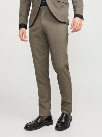 JACK & JONES Slim fit Pleated Pants 'Franco' in Brown: front