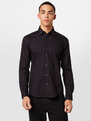 HUGO Red - Ajuste regular Camisa 'Ermo' en negro: frente