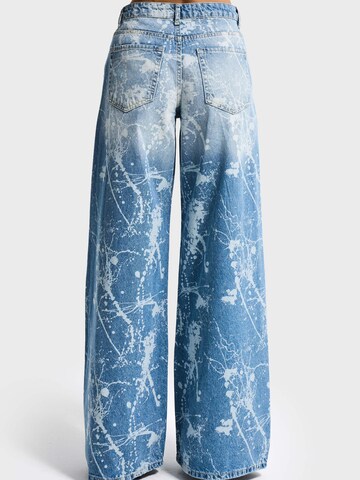 IT'S BASIC Wide leg Jeans 'PRINTED PALAZZO MID RISE JEANS' in Blauw