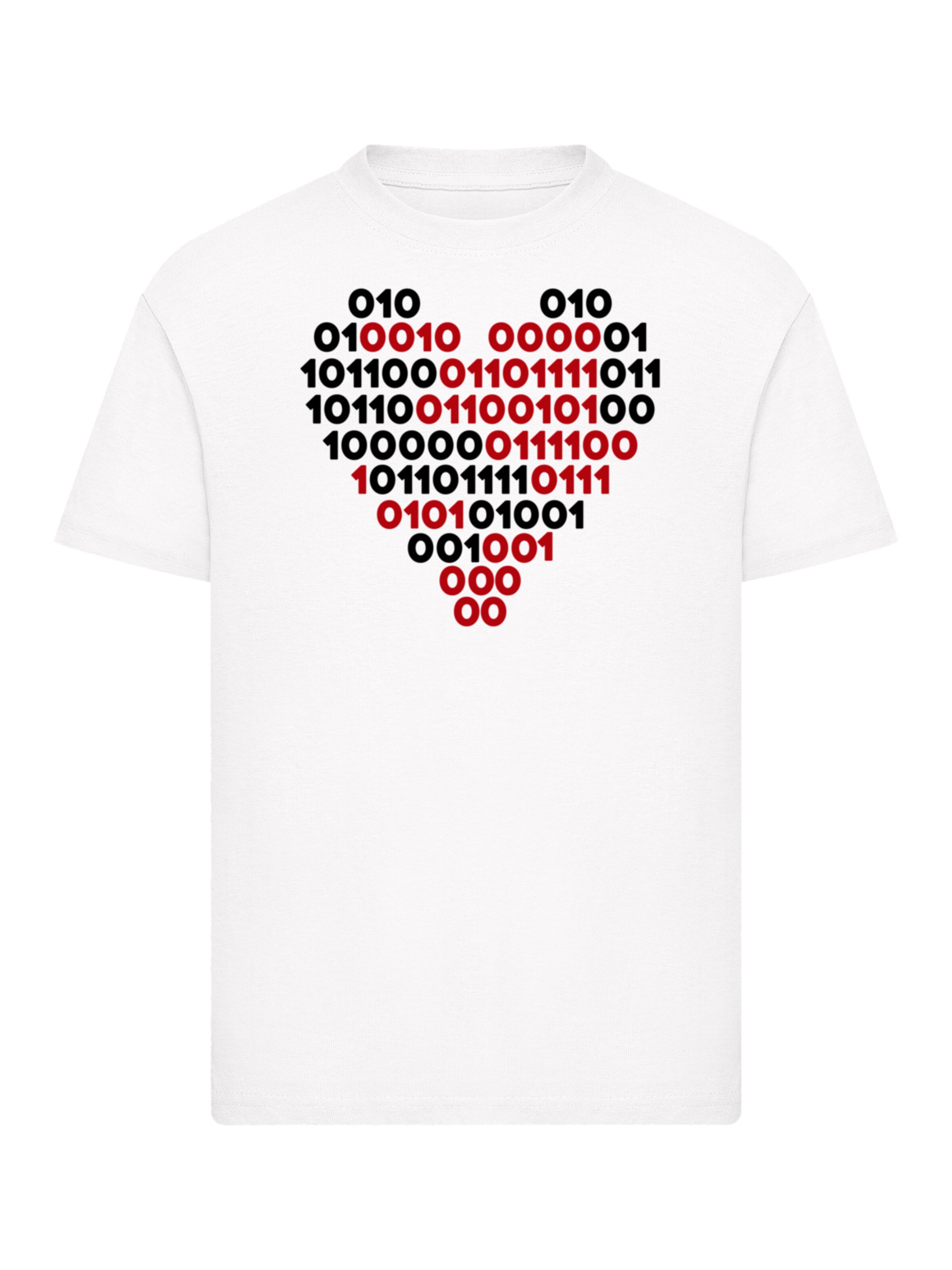 F4NT4STIC T-Shirt 'I Love You 01001001 Binary Code Herz Valentinstag' in Weiß: Vorderseite