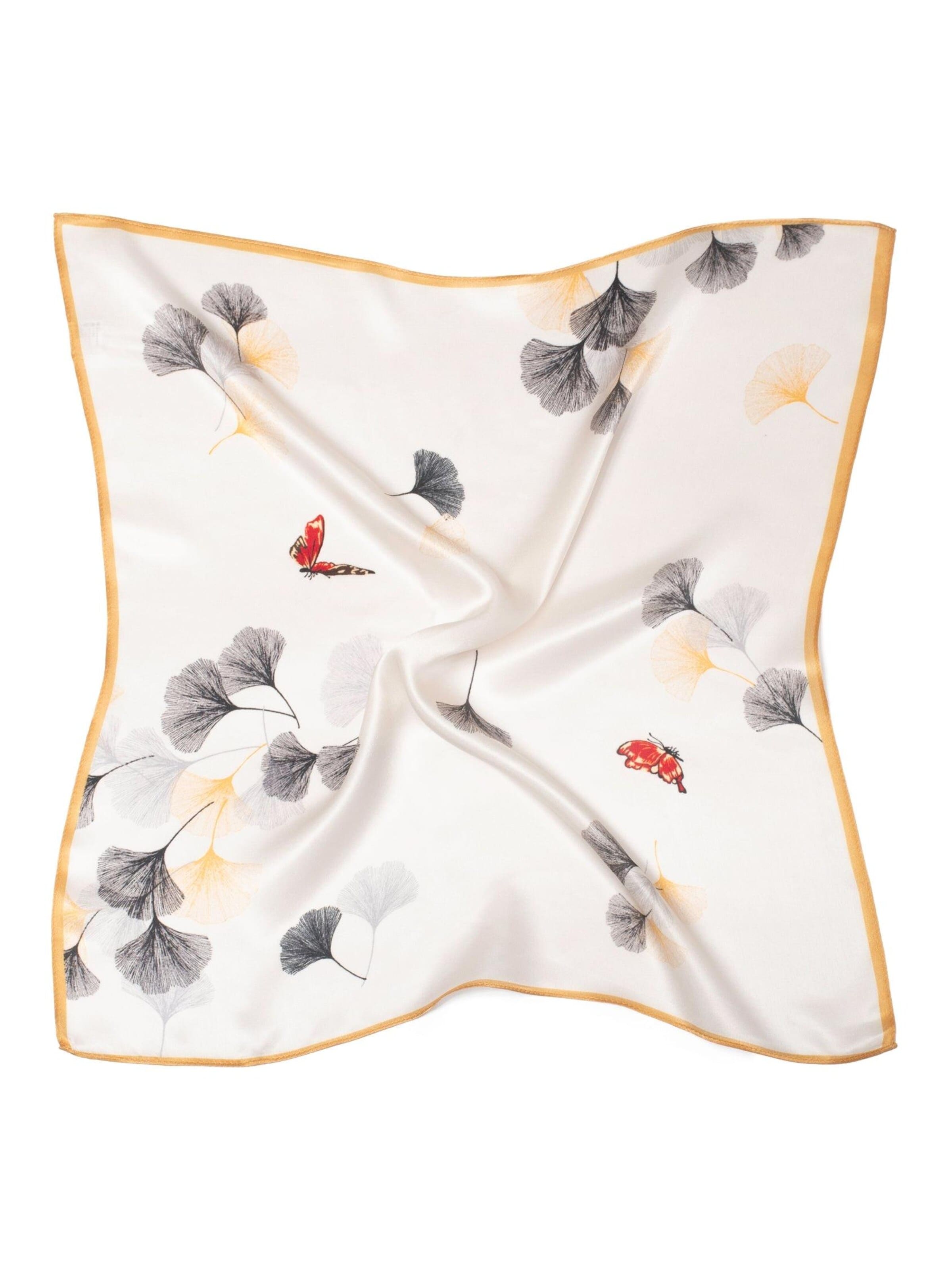 MayTree Scarf 'Seidentuch Gingko und Schmetterlinge' in White: front