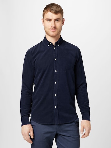 Samsøe Samsøe جينز مضبوط قميص 'Liam' بلون أزرق: الأمام