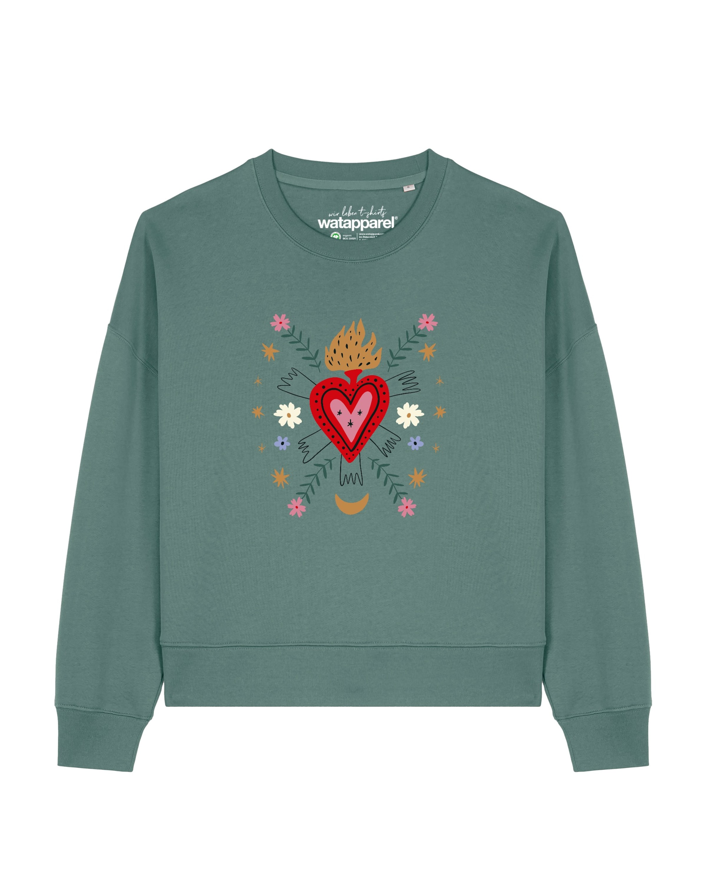 Watapparel Sweatshirt ' Love and flex ' in Groen: voorkant