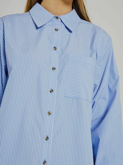 NORR Blouse 'No' in de kleur Blauw / Grijs / Offwhite, Productweergave