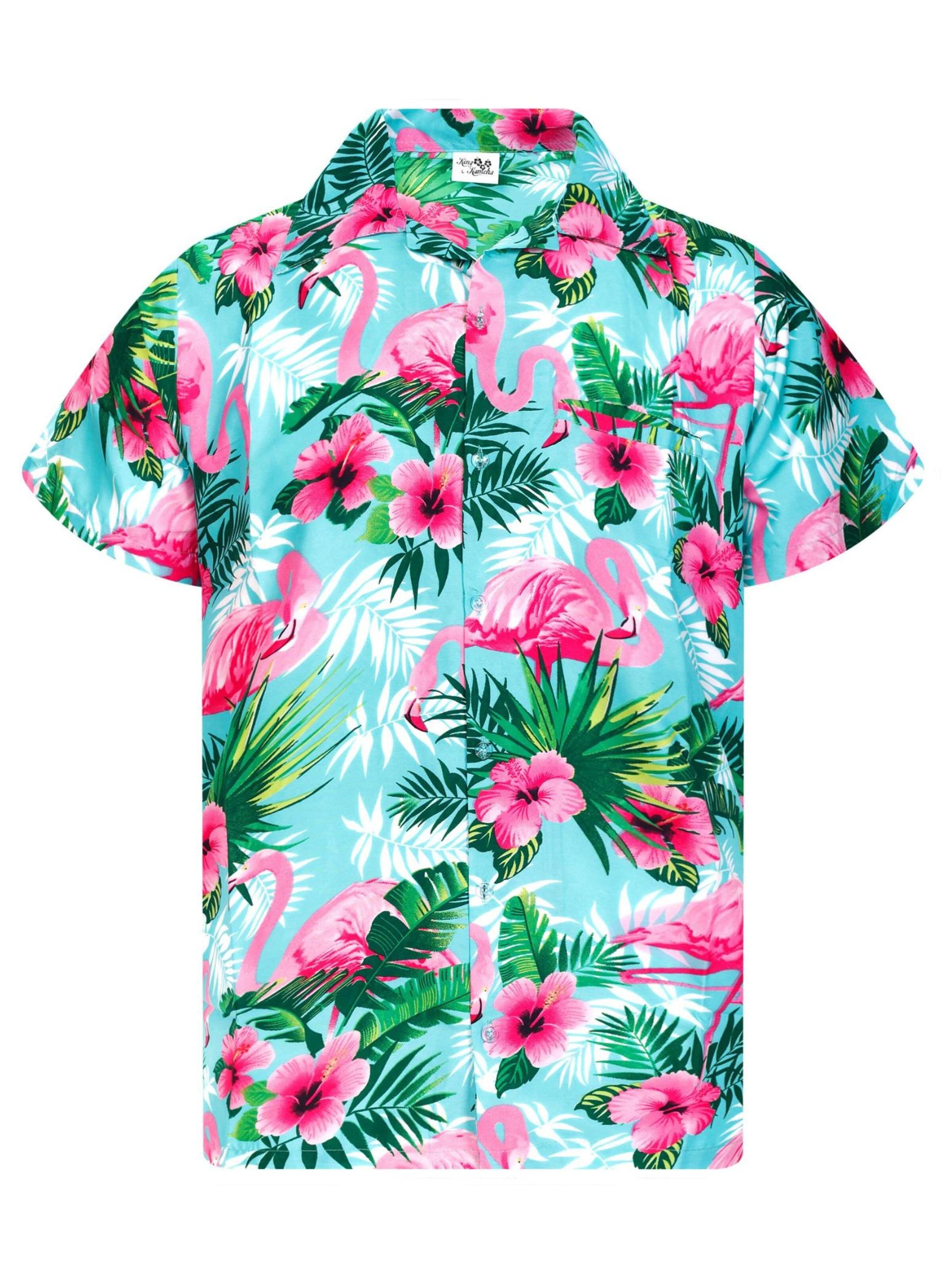 King Kameha - Camiseta 'Flamingo Flowers' en azul: frente