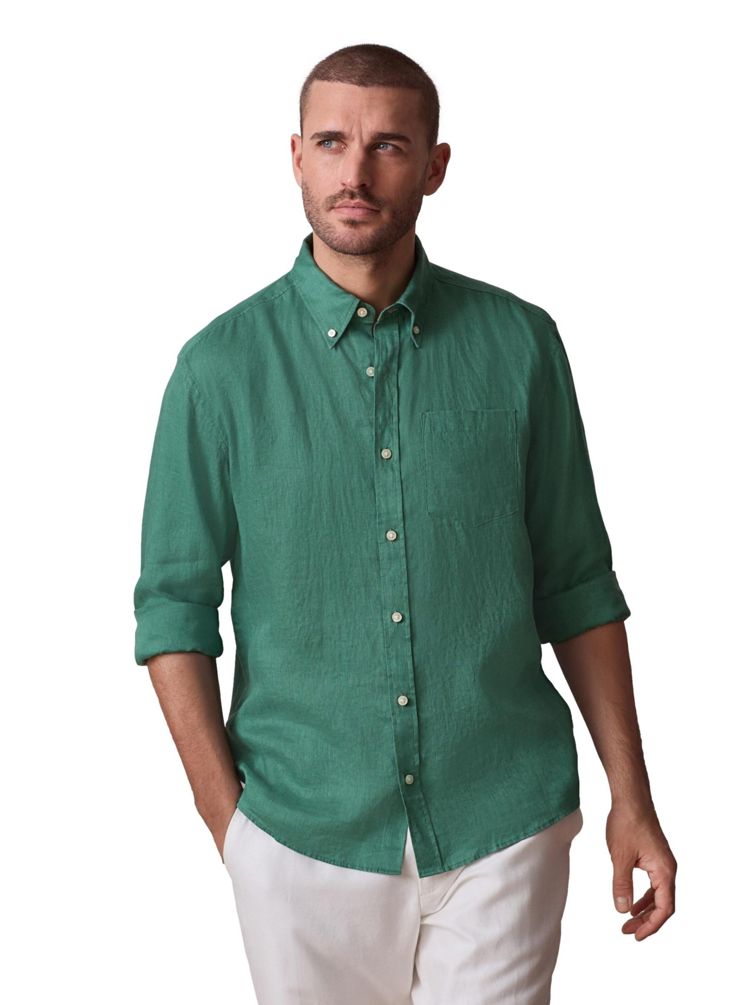 Next Regular fit Риза в зелено: отпред