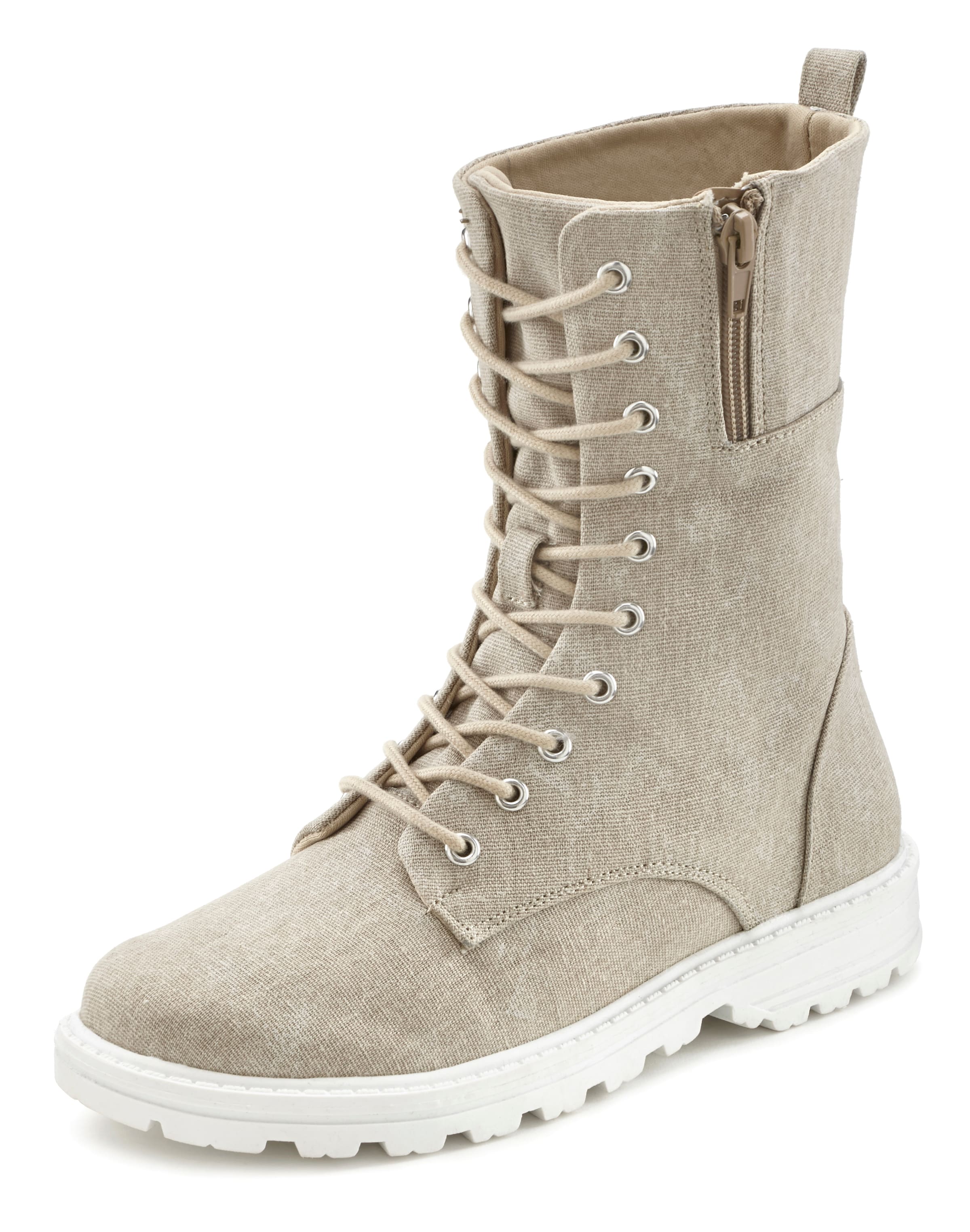 LASCANA Lace-Up Ankle Boots in Beige: front