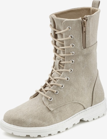 LASCANA Lace-Up Ankle Boots in Beige: front