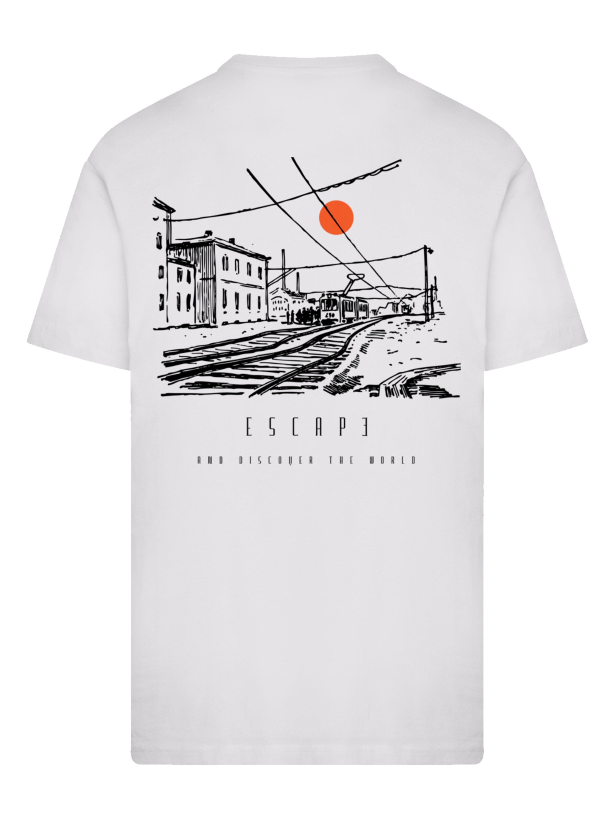 F4NT4STIC Shirt 'Escape Discover the World Town Train Station' in Wit: voorkant