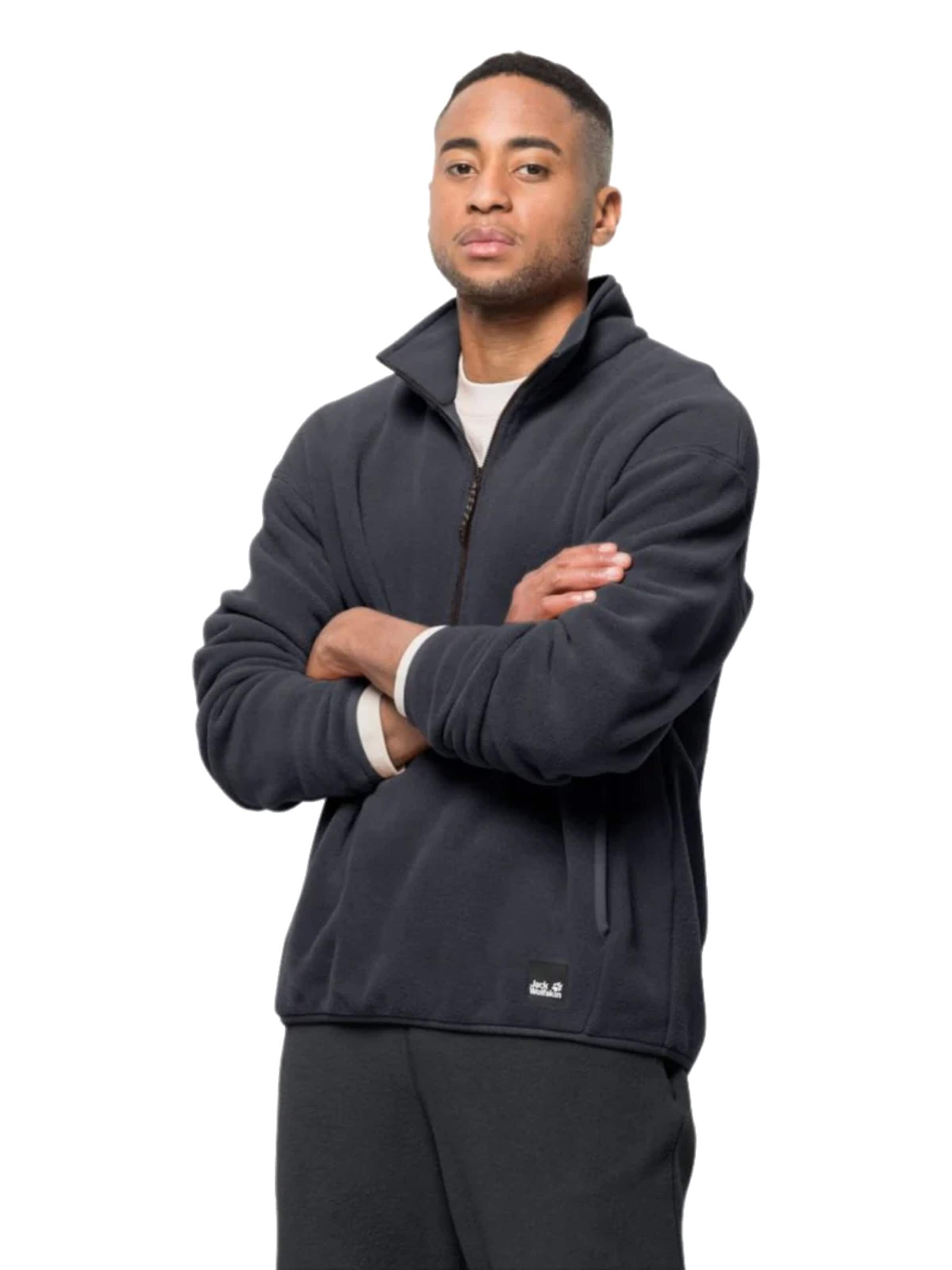 JACK WOLFSKIN Fleece jas 'Jack Wolfskin Osloer Fleece HZ M' in Zwart: voorkant