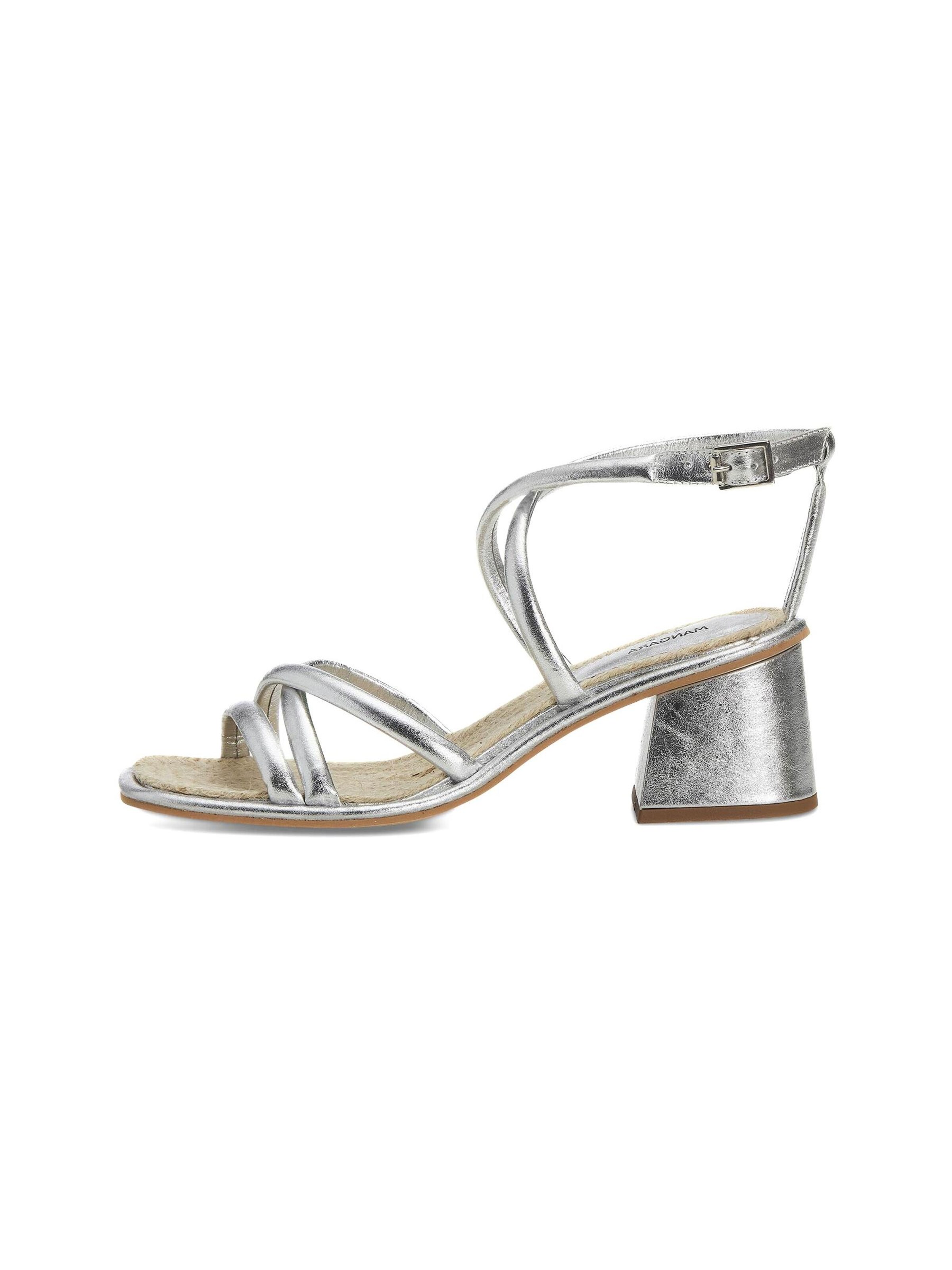 Sandales à lanières 'Bromelia Sandaletten Damen Leder Silber - Blockabsatz 7 cm' Mangara Atelier en argent : devant