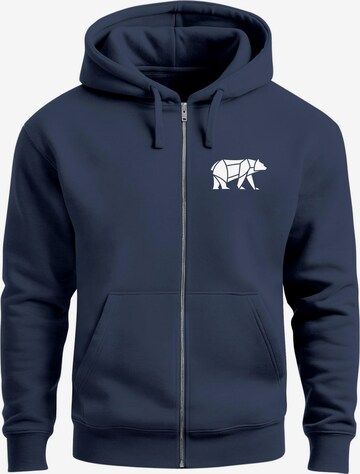 Neverless Sweatjacke 'Bär Lineart Polygon' in Blau: Vorderseite