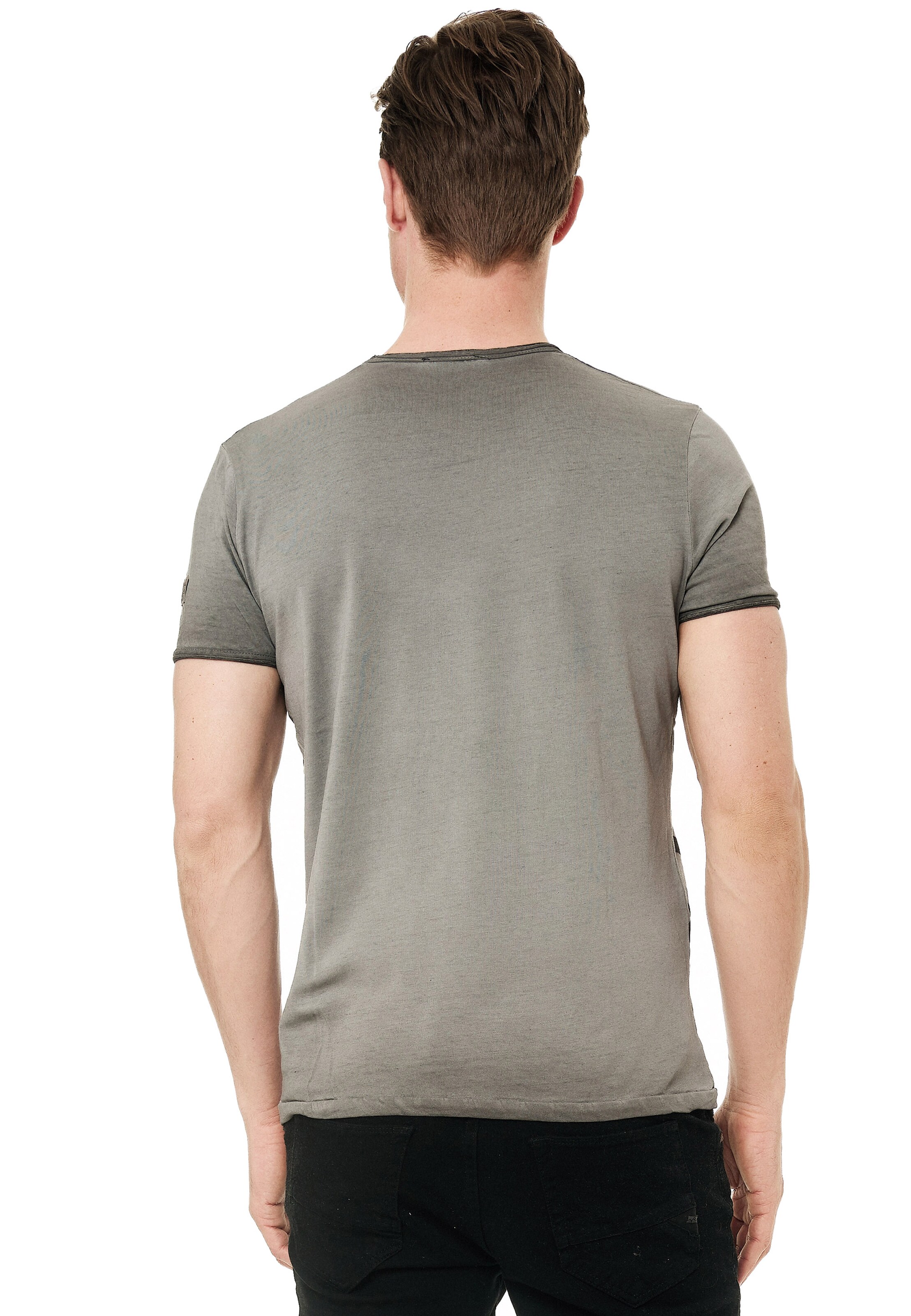 Rusty Neal T-Shirt mit modernem Front & Back Print 'American Eagle' in Grau