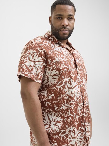Jack & Jones Plus Comfort fit Button Up Shirt in Brown