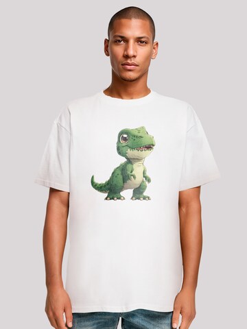 F4NT4STIC Shirt 'Süßer grüner Dino' in Wit: voorkant