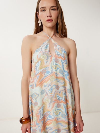 Happiness İstanbul Sommerkjole i lyseblå / pastelgrøn / koral / lyseorange, Produktvisning