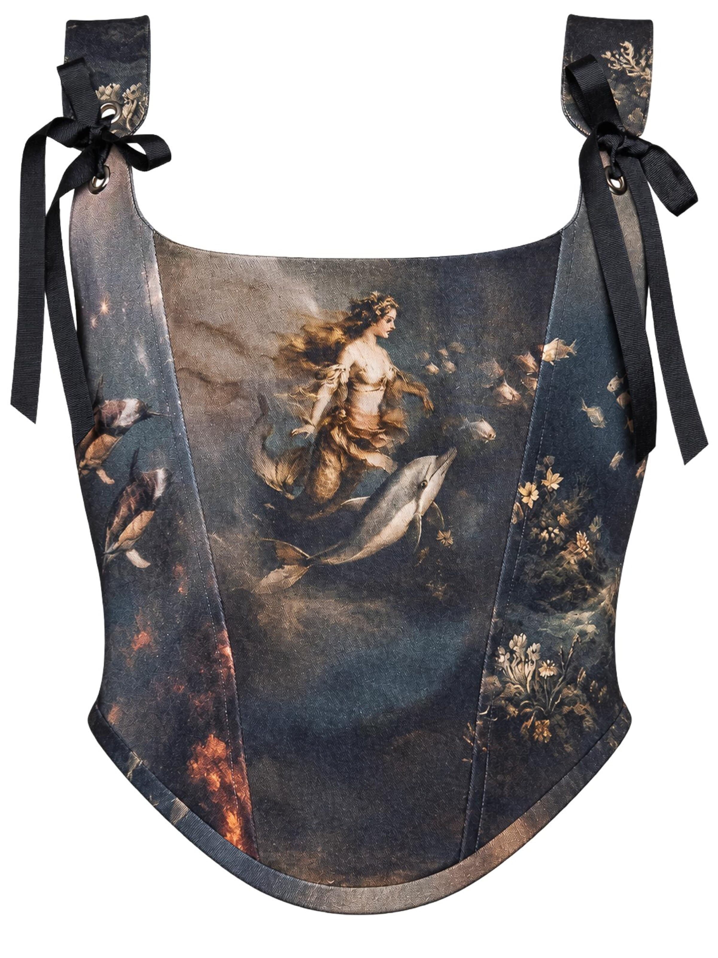 VIADALINNO Corsage 'Ocean Muse' in Black: front