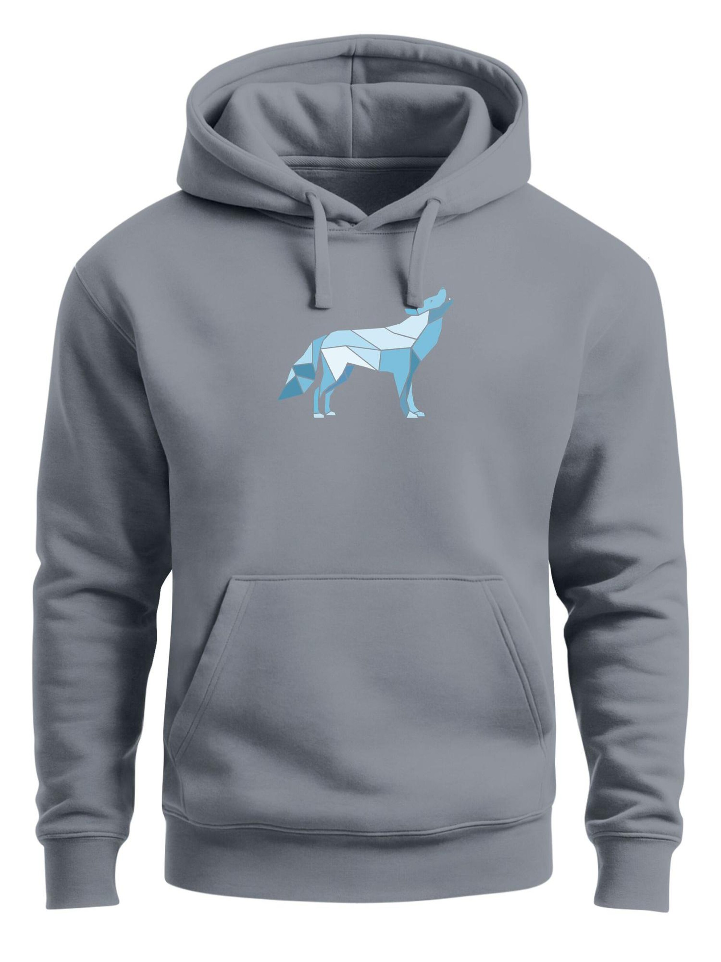 Neverless Sweatshirt 'Polygon Wolf Blau'‌‌‌‌‌‌‌‌‌ in Grau: Vorderseite