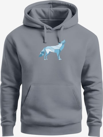 Neverless Sweatshirt 'Polygon Wolf Blau' in Grau: Vorderseite