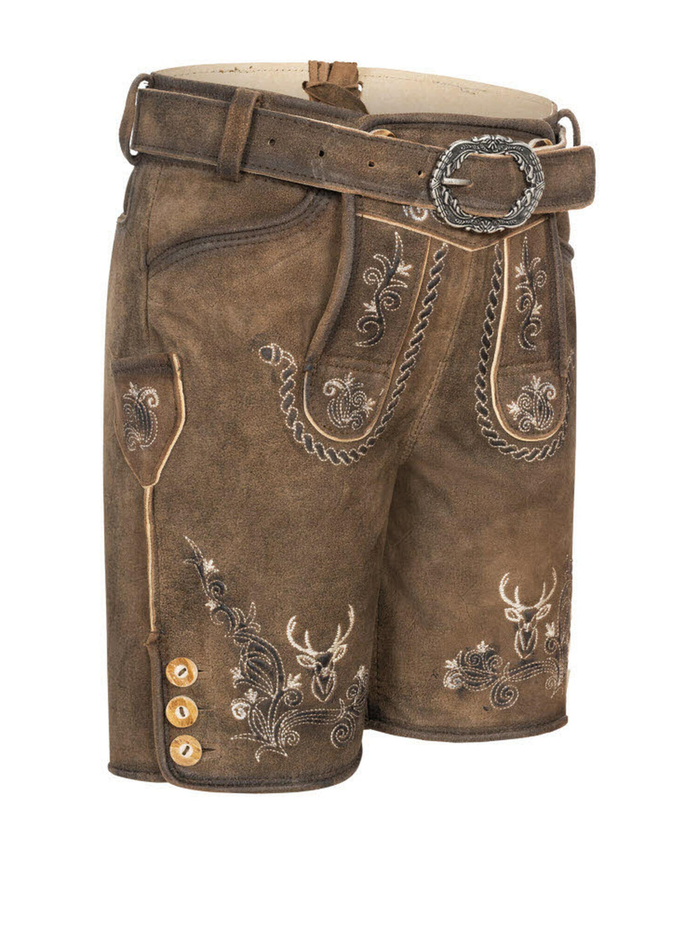 Trachtenhof Nübler Regular Trachtenhose 'Kinderlederhose kurz Edgar'‌‌‌‌ in Braun: Vorderseite