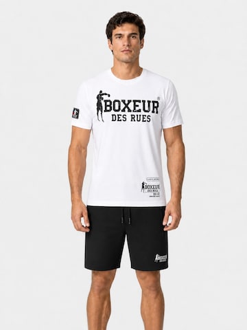 Survêtements 'Herren Set Boxeur des Rues: Baumwollshorts Schwarz + Slim-Fit T-Shirt Weiß, Schwarzes Logo' Boxeur des Rues en blanc
