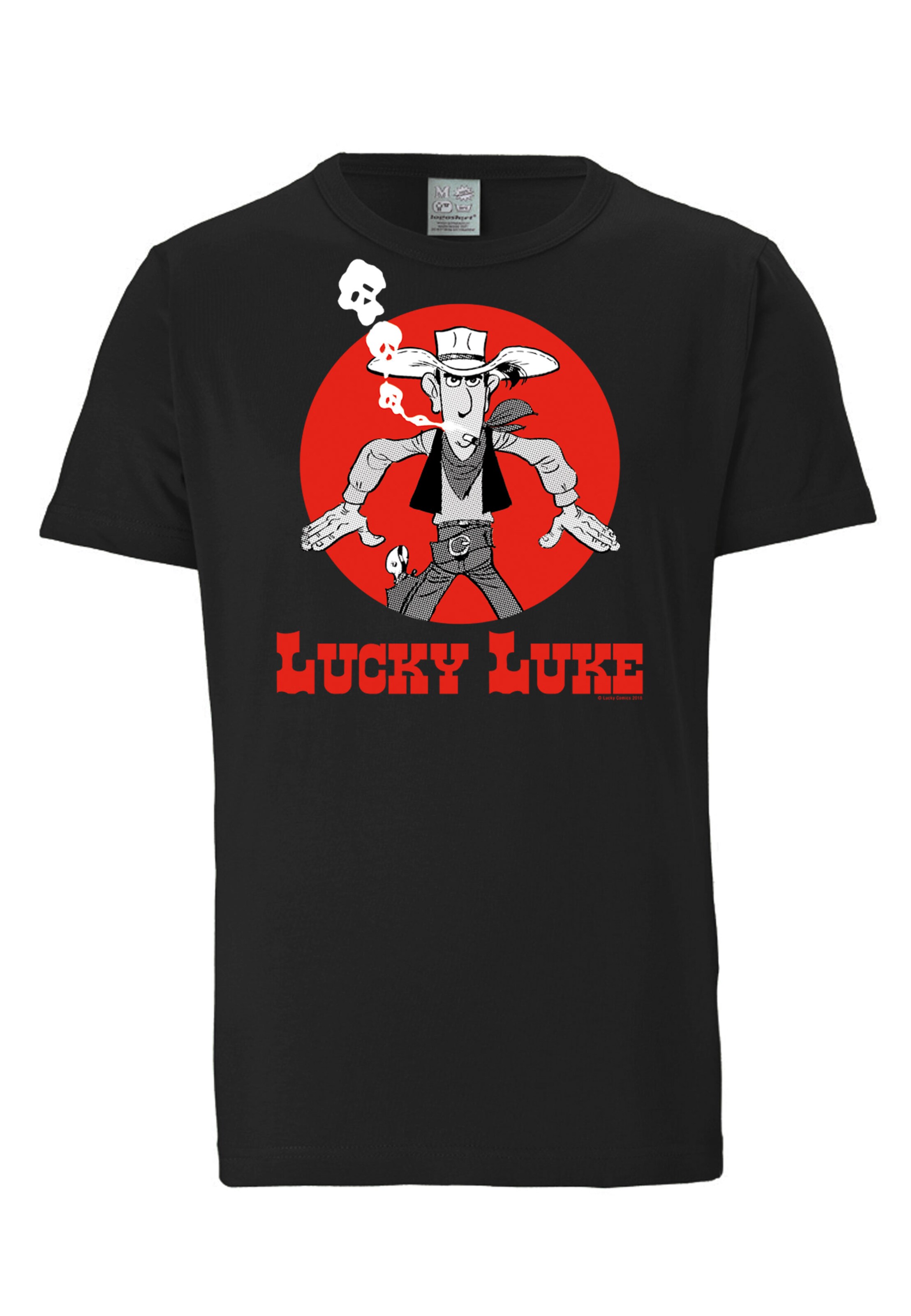 LOGOSHIRT Shirt 'Lucky Luke - Daisytown' in Zwart: voorkant