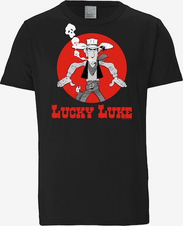 LOGOSHIRT Shirt 'Lucky Luke - Daisytown' in Zwart: voorkant