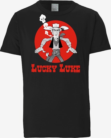 LOGOSHIRT Shirt 'Lucky Luke - Daisytown' in Black: front