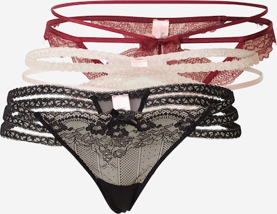 Hunkemöller Thong 'Tora' in Cream / Dark red / Black, Item view