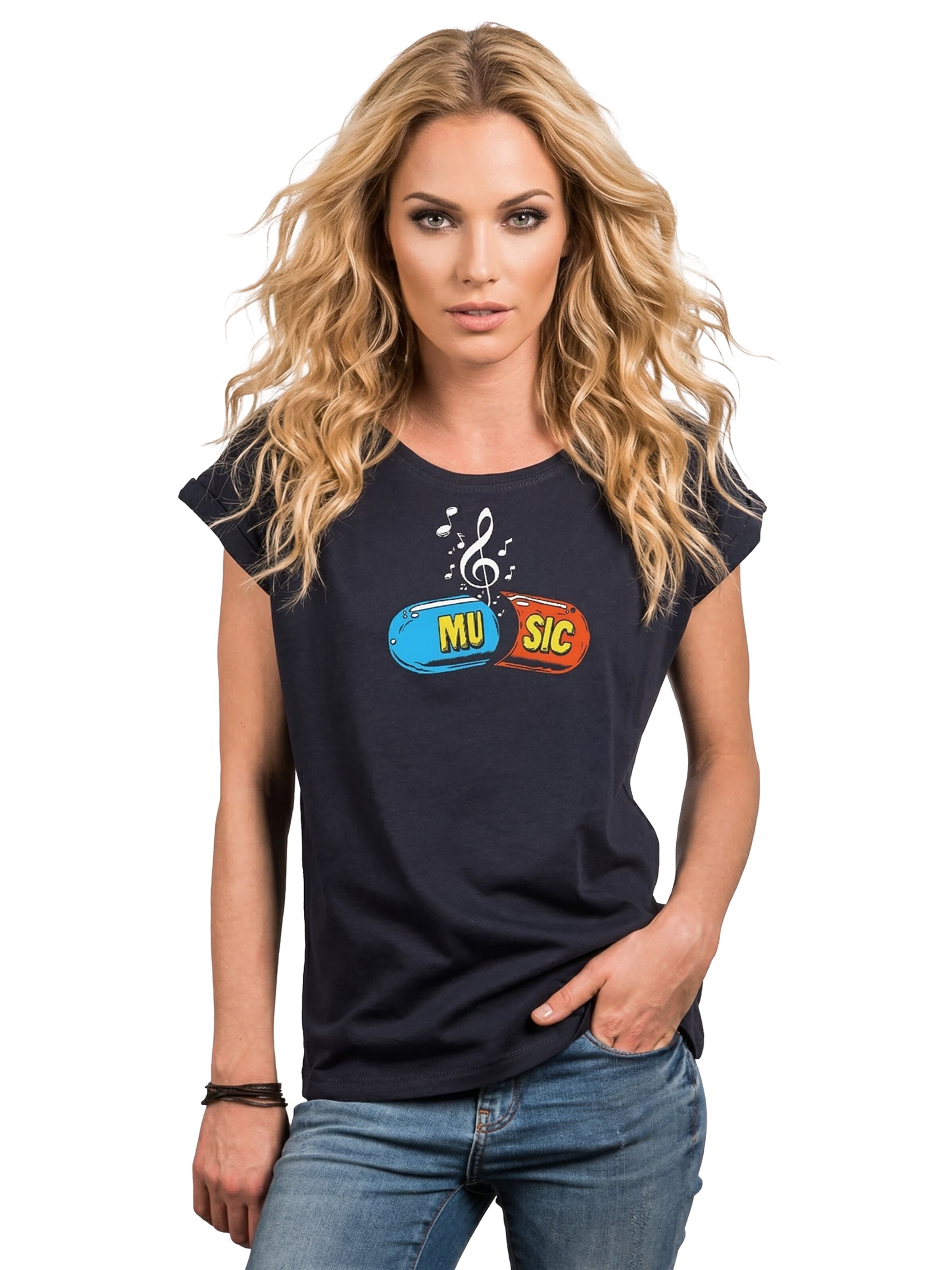 MAKAYA Shirt 'Music Pill' in Blue: front