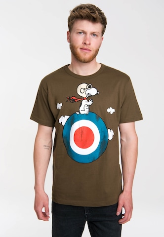 LOGOSHIRT Shirt 'Peanuts - Snoopy Pilot' in Green: front