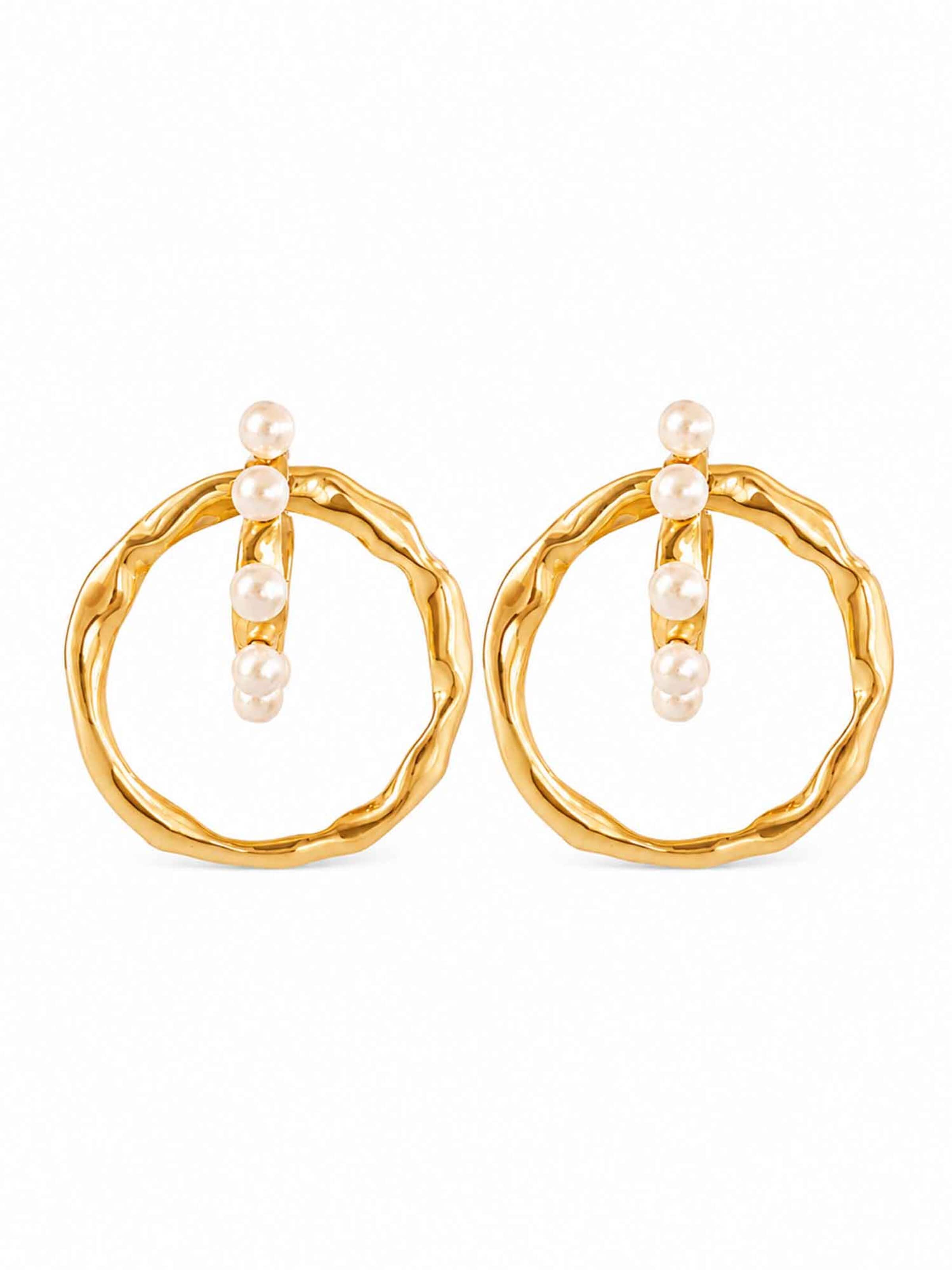 RteRmeNaušnice 'Two-Way Pearl Gold Hoop Earrings' - zlatna boja: prednji dio