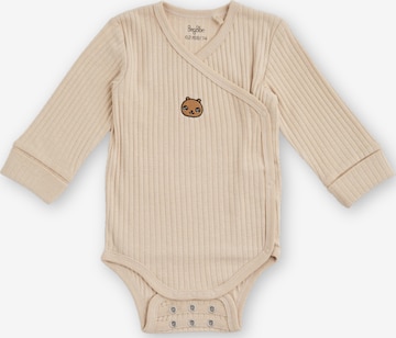 BergBiber Romper/Bodysuit 'Wickel Body mit Stick (mitwachsend)' in Beige: front
