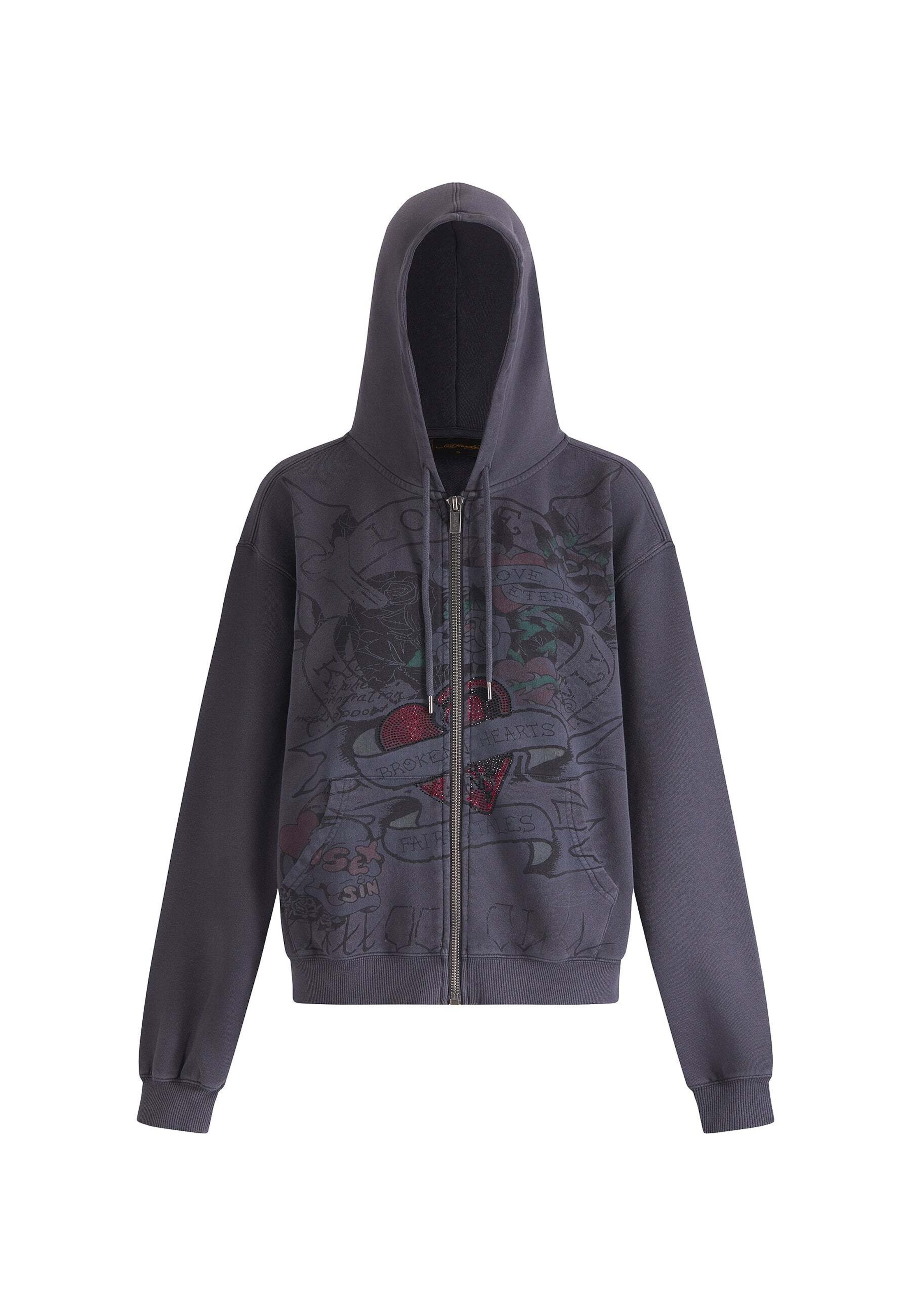 Veste de survêtement Ed Hardy en gris : devant
