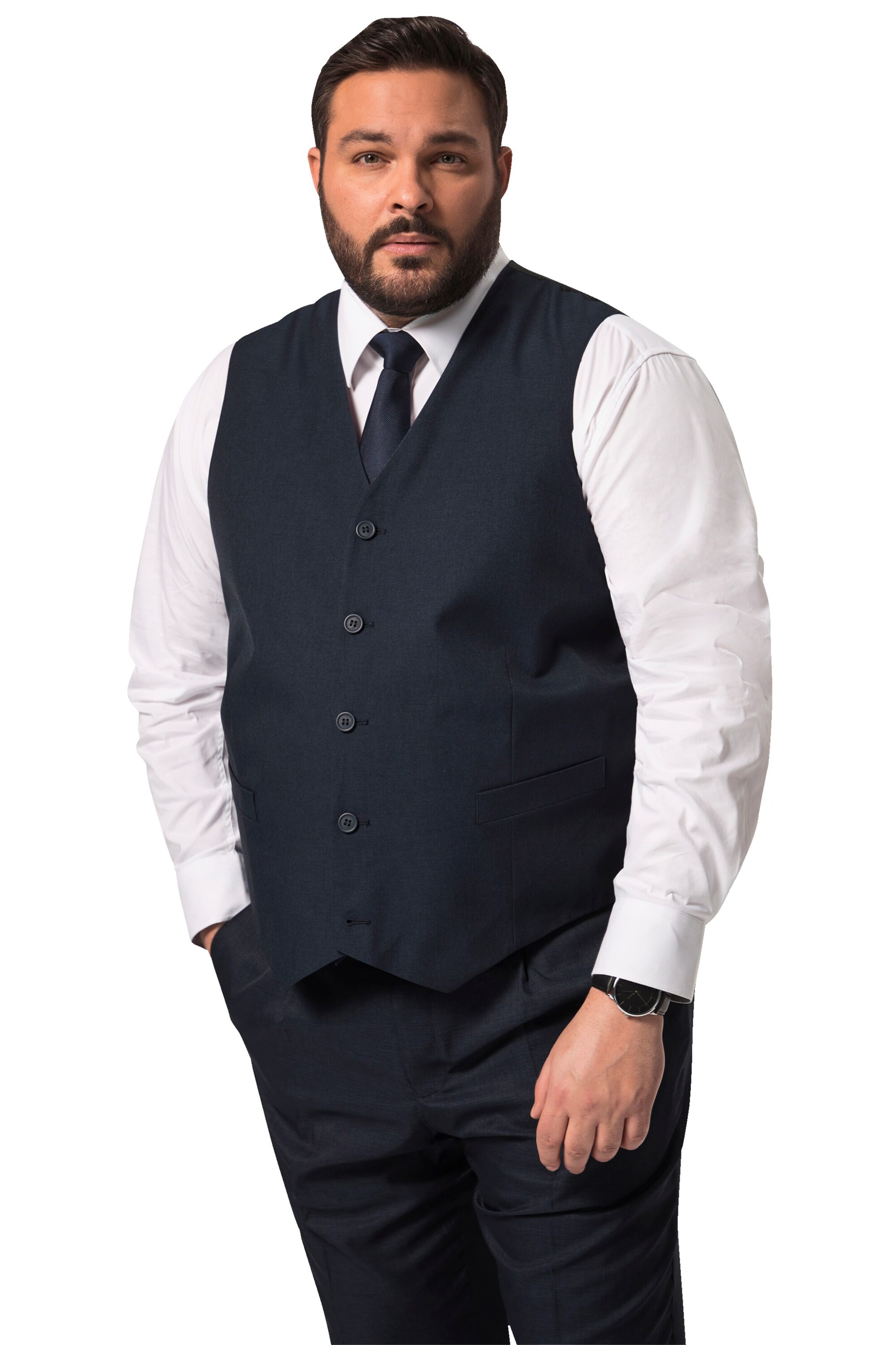 Men Plus Weste in Blau: Vorderseite