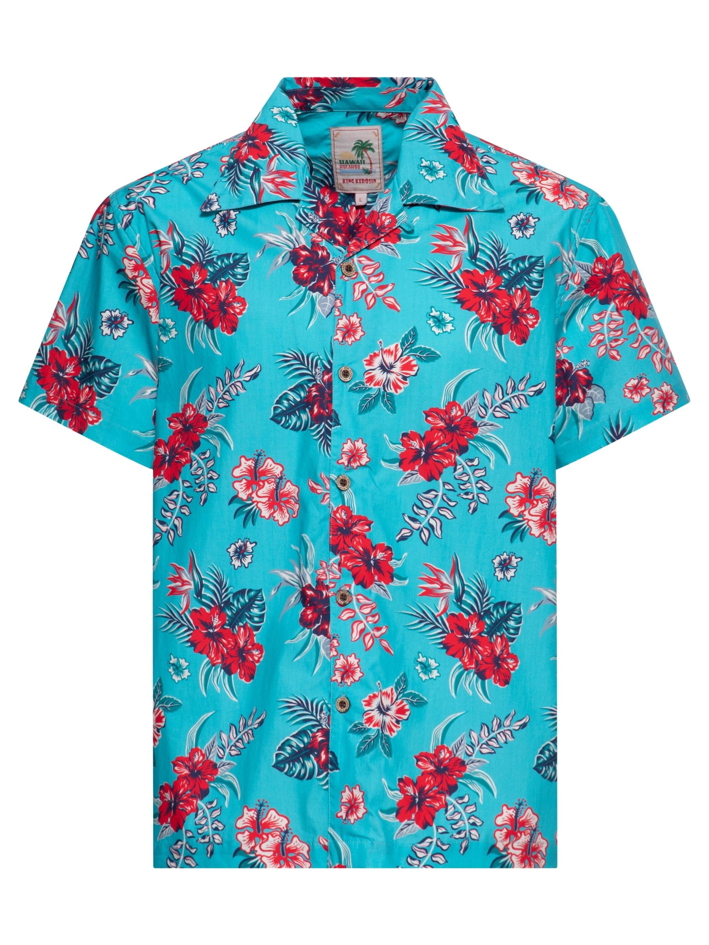 King Kerosin Regular fit Button Up Shirt 'Hibiscus' in Blue: front