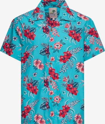 King Kerosin Regular fit Button Up Shirt 'Hibiscus' in Blue: front