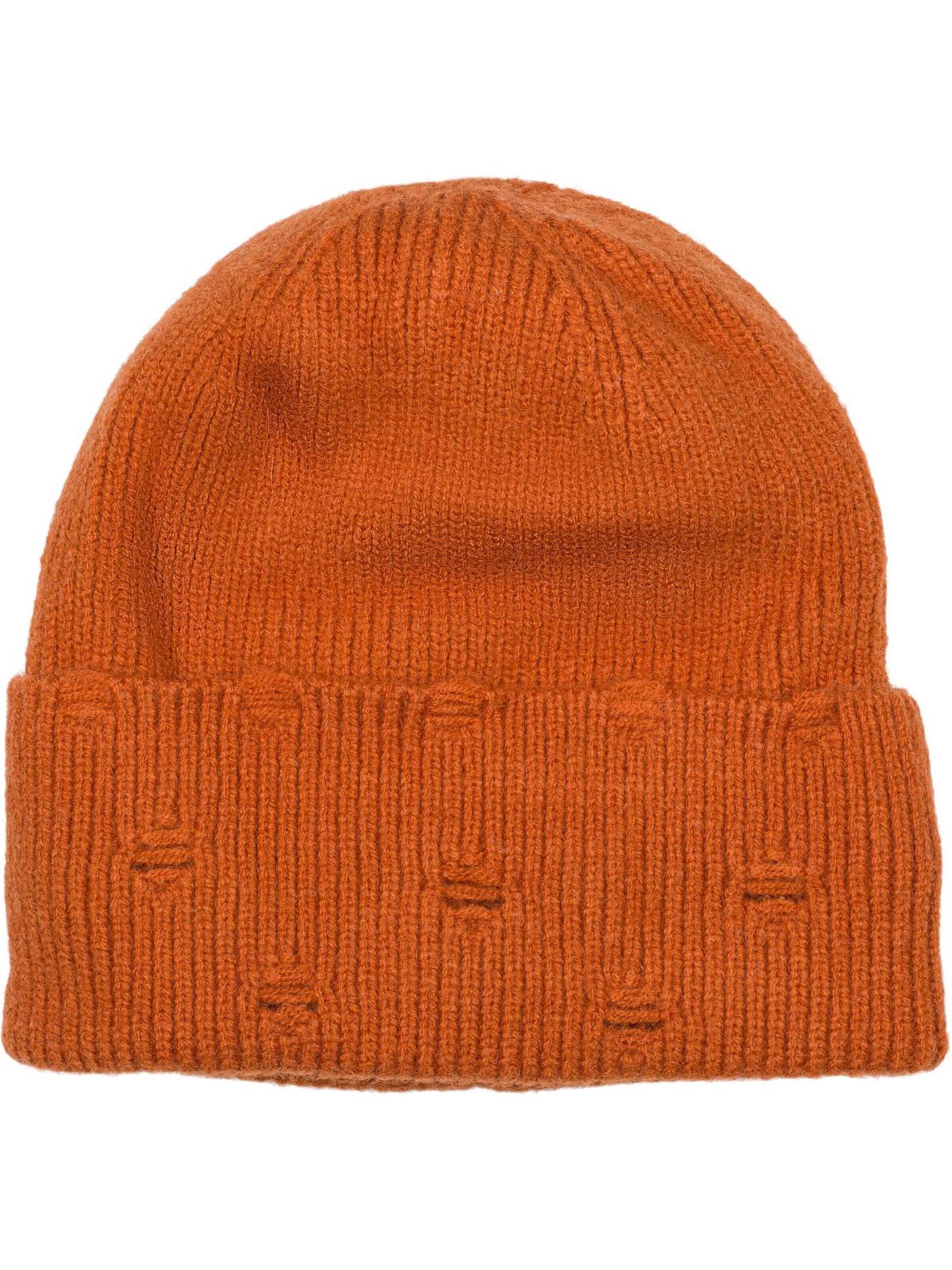 styleBREAKER Beanie 'Strickmütze mit Rippenmuster und Rissen' in Brown: front