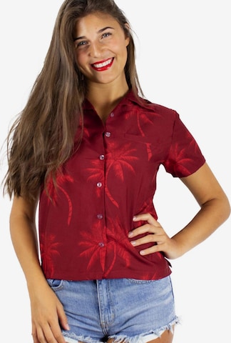 King Kameha Blouse 'Palmshadow' in Rood: voorkant