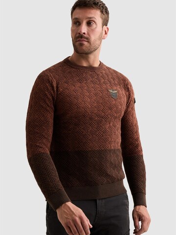 PME Legend Trui 'Pullover with gradient and tape detail' in Bruin: voorkant
