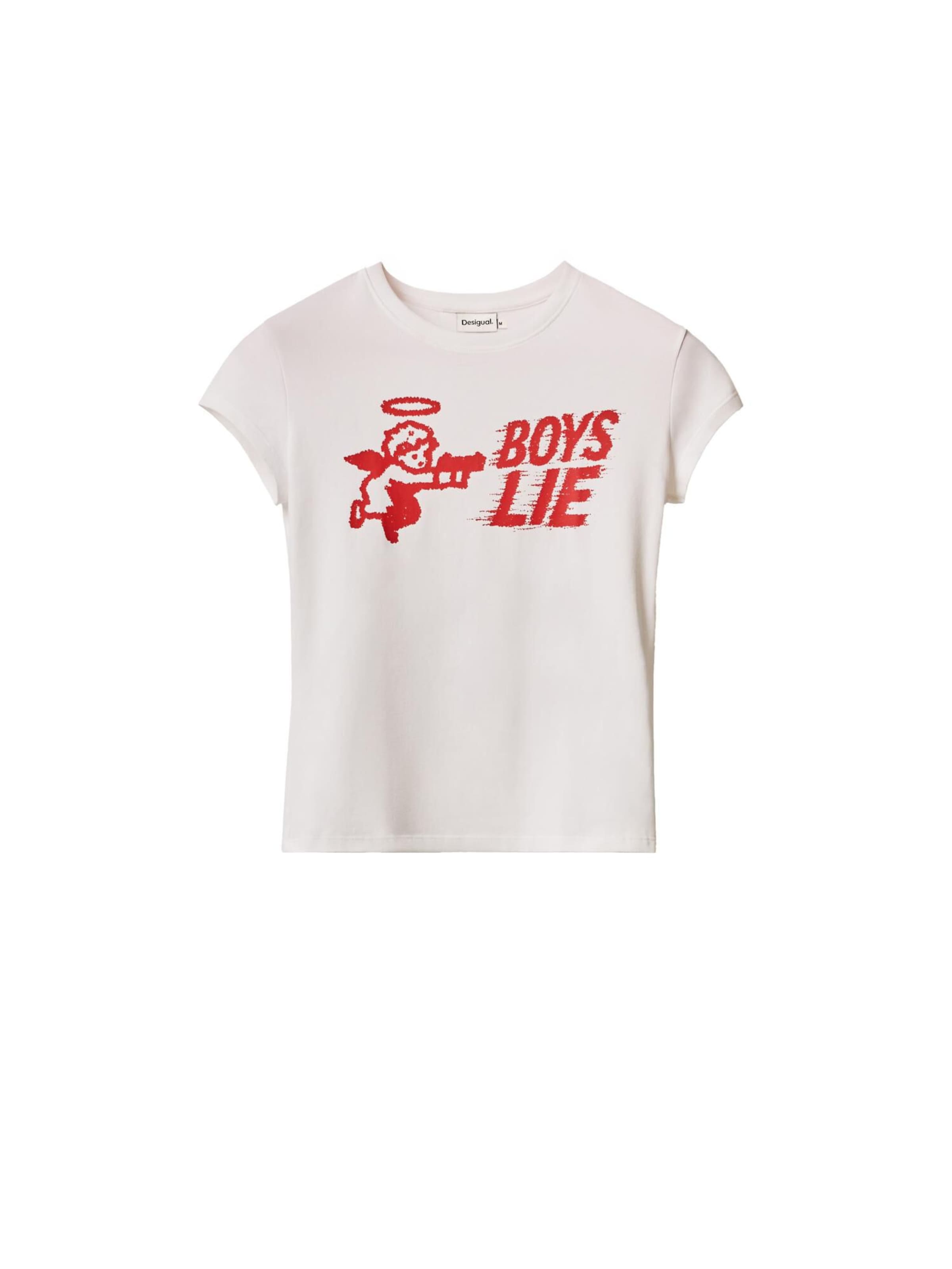 Tricou 'Boys Lie' de la Desigual pe alb: față