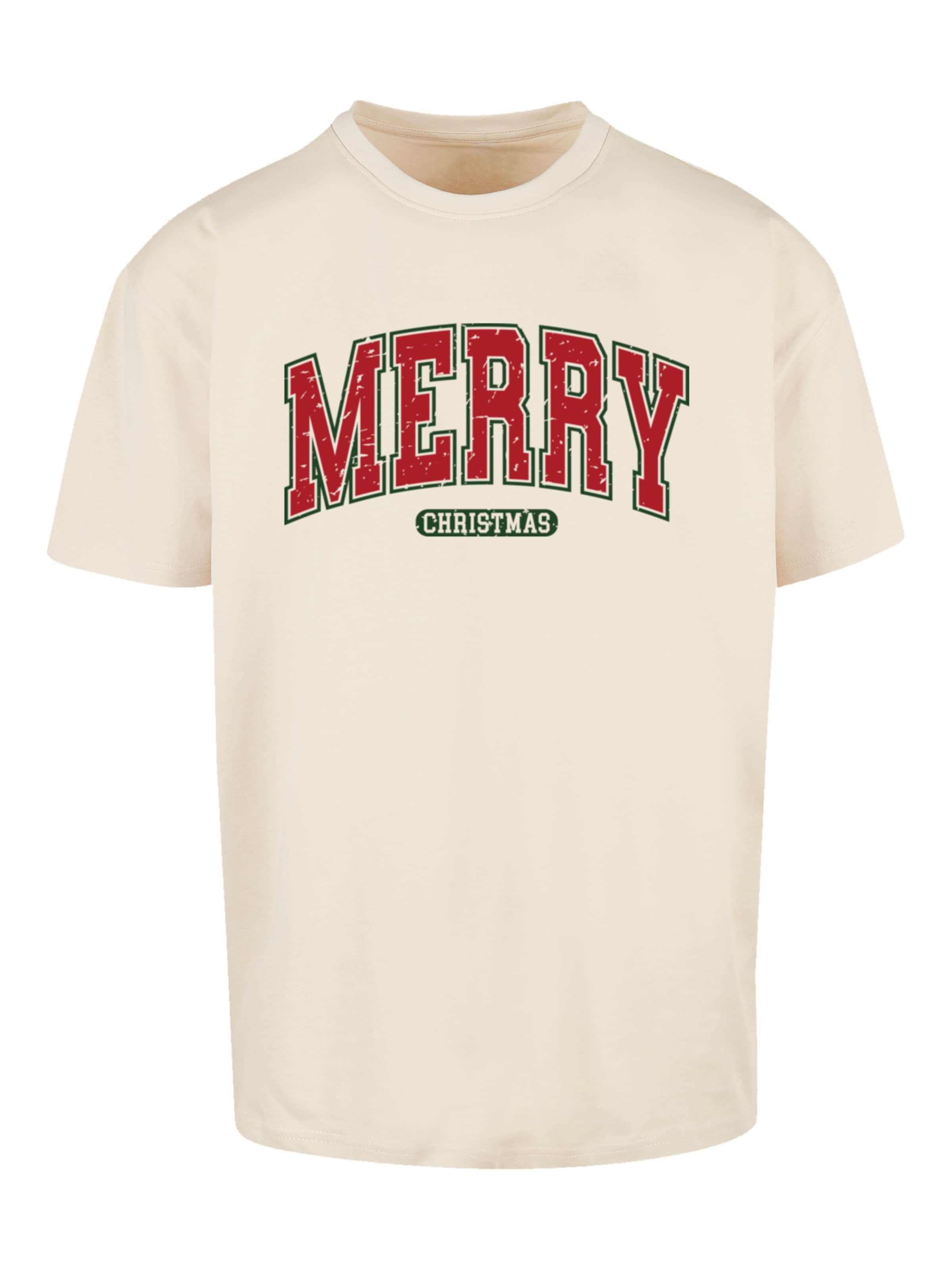 T-Shirt 'Merry Christmas Varsity Retro' F4NT4STIC en beige : devant