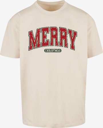 T-Shirt 'Merry Christmas Varsity Retro' F4NT4STIC en beige : devant