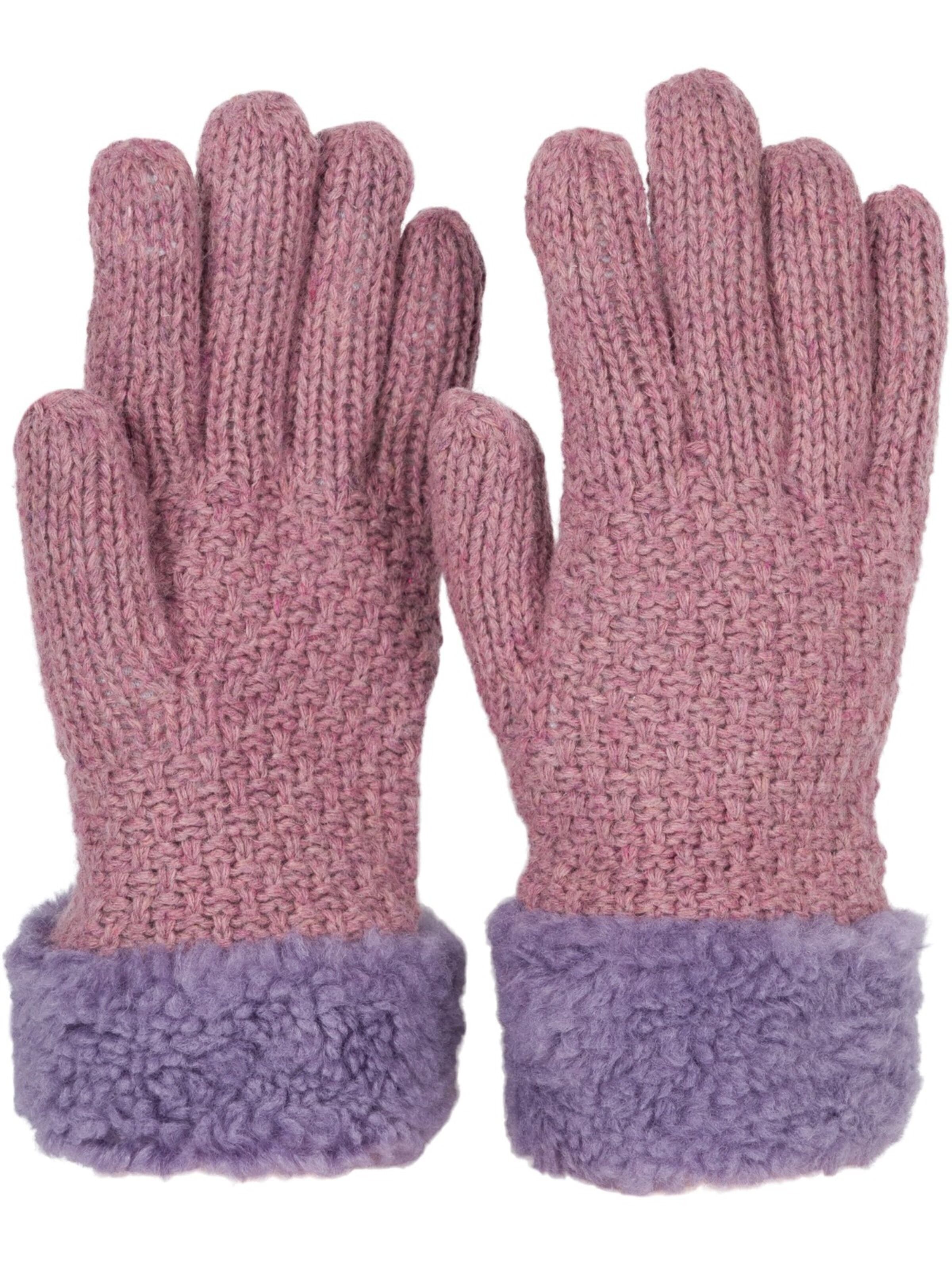 styleBREAKER Fingerhandschuhe 'Strickhandschuhe mit Perlmuster und Fleece'‌ in Lila: Vorderseite